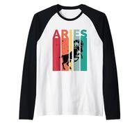 Retro Aries Ram Zodiac Atardecer Camiseta Manga Raglan