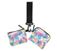 Retro Art Doodle - Carteras de doble muñeca coloridas para mujer, protector de tarjeta de identidad desmontable con correa de muñeca, 2 paquetes