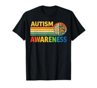 Retro Atardecer Autismo Conciencia Neurodiversidad Espectro Cerebro Camiseta