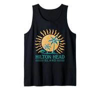 Retro Atardecer Palmeras Hilton Head Island Carolina del Sur Camiseta sin Mangas