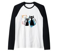 Retro Atomic Age Mid-Century Twin Cat Vintage Modern Design Camiseta Manga Raglan