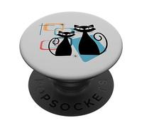 Retro Atomic Age Mid-Century Twin Cat Vintage Modern Design PopSockets PopGrip Adhesivo