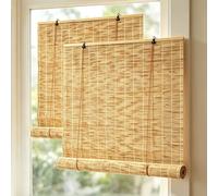 Retro Bamboo Roll up Blinds, 24" 36" 48" 60" 72" Natural Reed Roller Blinds Waterproof Cordless Privacy Screen Easy to Install for Porch, Patio, Yard, Windows