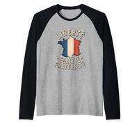 Retro Bandera Francia Libertad Igualdad Fraternidad Patriótico Meme Camiseta Manga Raglan