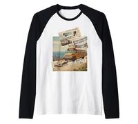 Retro Baño Letras Inglés Coche Internacional Playa Moda Vintage Estilo Surf Baño Diseño Personalidad Camiseta Manga Raglan