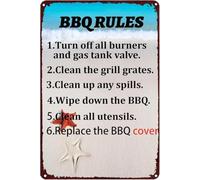 Retro BBQ Rules Metal Sign Turn Off All Burners and Valve 8 X 12 in