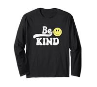 Retro Be Kind, Amarillo, Cara Feliz, vibra Positiva, Cara Sonriente y Divertida Manga Larga