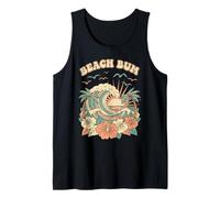 Retro Beach Bum de los 70, Vintage, con Olas, Puesta de Sol, Flor de Hibisco, Estilo Bohemio Camiseta sin Mangas