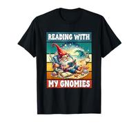 Retro Beach Gnome Reading Book Graphic Funny Teacher Summer Camiseta
