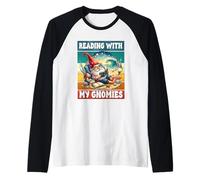 Retro Beach Gnome Reading Book Graphic Funny Teacher Summer Camiseta Manga Raglan