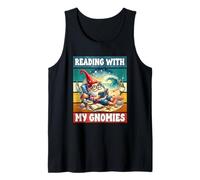 Retro Beach Gnome Reading Book Graphic Funny Teacher Summer Camiseta sin Mangas