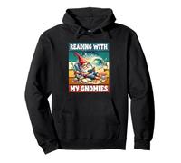 Retro Beach Gnome Reading Book Graphic Funny Teacher Summer Sudadera con Capucha