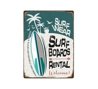 Retro Beach Rental Sign Surf Boards Rental Vintage Metal Tin Sign for Wall Decor Surf Shack Poolside Bar Home 8 X 12 inch
