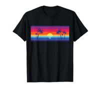 Retro Beach Sunset. Mar Tropical y Palmeras Camiseta