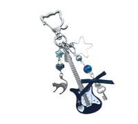 Retro Beaded Cats Playing Guitar Charm Handcrafted Alloy Keyring Lovely Music Theme Gift for Teenagers and Street Fashion Handmade Beaded Guitar Keychain