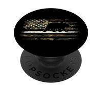 Retro Bear American Camouflage Bandera de Estados Unidos Vintage al aire libre PopSockets PopGrip Adhesivo