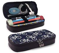 Retro bicicleta esquema cuero lápiz caso gran capacidad estudiante resistente al desgaste doble cremallera papelería bolsa