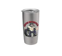 Retro Biker: Custom Motorcycles Lowbrow Wolf Rockabilly 50s Vaso térmico de acero inoxidable de doble pared