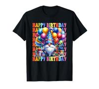 Retro Birthday GNOME with Colorful Balloons Happy Birthday Camiseta