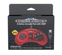 Retro-Bit - Official Sega Mega Drive USB Controller 8-Button Arcade Pad for Sega Genesis Mini, Switch, PC, Mac, Steam, RetroPie, Raspberry Pi - USB Port (Crimson Red) (Nintendo Switch)
