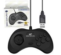 Retro-Bit Sega Saturn - Controlador USB oficial (modelo 2) para Sega Genesis Mini, PS3, PC, Mac, vapor, interruptor, puerto USB (negro)
