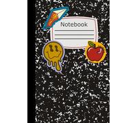Retro Black And White Composition Design Notebook With Faux School Inspired Stickers, 6x9 Inches, 200 Lined Pages: Composition Style Notebook With ... For Notes, Journaling, Creative Writing
