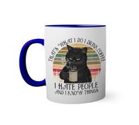 Retro Black Cat Thats What I Do I drink coffee and i know things Taza de color azul oscuro con mango a juego 330ml