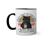Retro Black Cat Thats What I Do I drink coffee and i know things Taza de color negro con mango a juego 330ml