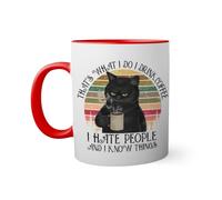 Retro Black Cat Thats What I Do I drink coffee and i know things Taza de color roja con mango a juego taza 330ml