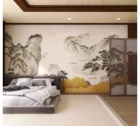 Retro Blanco Y Negro Tinta China Paisajes Atmósfera 3D Papel Pintado Pared Fácil Instalación Oficina Sala Estar Sofá Dormitorio TV Fondos Decoración-250cm×170cm