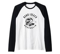 Retro Bondi Beach Australia Playas Océano Ola Novedad Arte Camiseta Manga Raglan