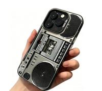 Retro Boombox Cassette Player Pattern Phone Case for iPhone 17/16/15/14 Pro MAX, Electroplated Four-Corner Anti Fingerprint Shockproof Case (Style A,16)