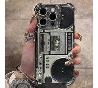 Retro Boombox Cassette Player Pattern Phone Case for iPhone 17/16/15/14 Pro MAX, Electroplated Four-Corner Anti Fingerprint Shockproof Case (Style B,15)
