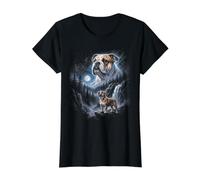 Retro Bulldog Aullando a la Luna 90s Bootleg Meme Puppy Dog Camiseta gráfica económica, Mujer, Negro, XL