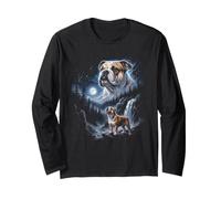 Retro Bulldog Aullando a la Luna 90s Bootleg Meme Puppy Dog Manga Larga