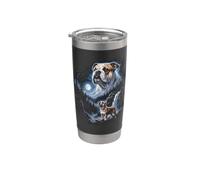 Retro Bulldog aullando a la luna 90s Bootleg Meme Puppy Dog Vaso térmico de acero inoxidable de doble pared