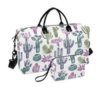 Retro Cactus Collection - Bolsa de lona decorativa de viaje con bolsa de aseo para viajes, plegable, color blanco