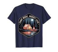 Retro Camping Tent Fire Forest Moon Hiking Adventure Design Camiseta