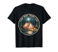 Retro Camping Tent Fire Forest Moon Hiking Adventure Men Camiseta