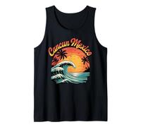Retro Cancun Mexico Sunset Ocean Wave Travel Camiseta sin Mangas