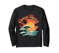 Retro Cancun Mexico Sunset Ocean Wave Travel Manga Larga