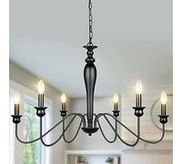 Retro Candle Chandeliers Industrial Black Pendant Light Fixture, Dining Chandelier Ceiling Lighting, Farmhouse Bedroom Living Room Hanging Lamps E12 Suspended Lights