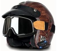 Retro Casco 3/4, Cascos Jet Moto Hombre Cascos de Motocicleta Estilo alemán con Gafas Cascos Moto Abierto con Bluetooth Casco Ciclomotor Hombres Mujeres Homologado ECE 7,S=54-55cm