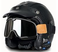 Retro Casco 3/4, Cascos Jet Moto Hombre Cascos de Motocicleta Estilo alemán con Gafas Cascos Moto Abierto con Bluetooth Casco Ciclomotor Hombres Mujeres Homologado ECE 9,XL=61-62cm