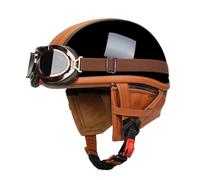 Retro Casco Moto Half-Helmet con Gafas Casco Semi Cubierto para Motocicleta Cascos Abiertos De Moto Homologado ECEDOT Casco Moto Jet Cuero para Hombres Y Mujeres Adultos I,L:59-60CM