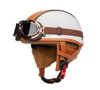 Retro Casco Moto Half-Helmet con Gafas Casco Semi Cubierto para Motocicleta Cascos Abiertos De Moto Homologado ECEDOT Casco Moto Jet Cuero para Hombres Y Mujeres Adultos L,S:55-56CM