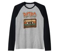 Retro Cassette Cinta Música 80s Nostalgia Estilo Vintage Camiseta Manga Raglan