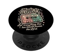 Retro Cassette Made to Worship Salms 150:6 Música Cristiana PopSockets PopGrip Adhesivo