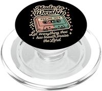 Retro Cassette Made to Worship Salms 150:6 Música Cristiana PopSockets PopGrip para MagSafe