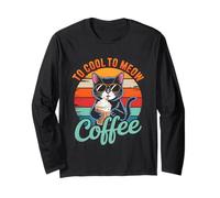 Retro Cat Coffee Lover Design for Cat Moms and Pet Owners Manga Larga